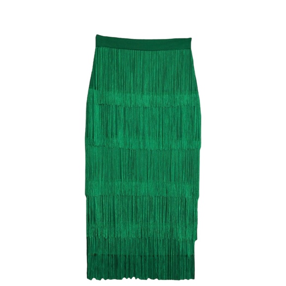 Green Tassel Pencil Skirt - Picture 2 of 5